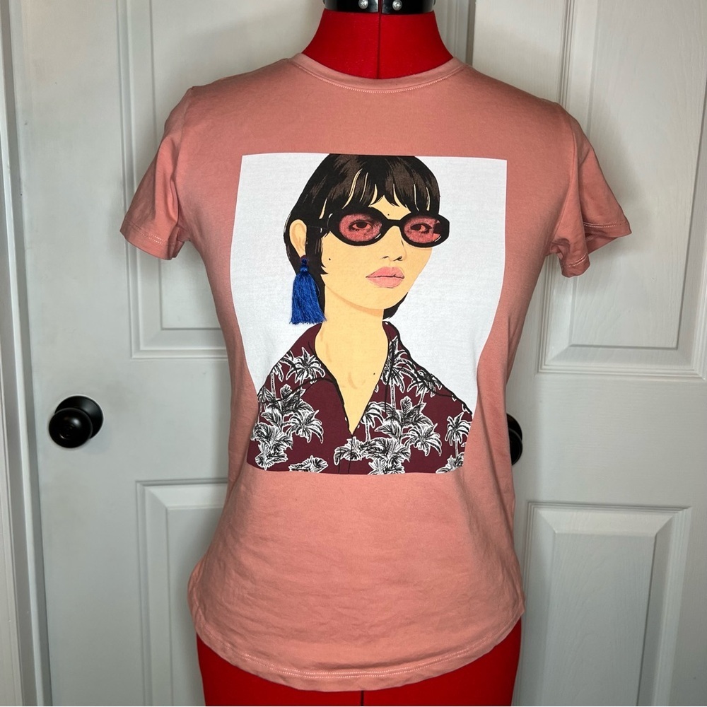 Arturo Calle Womens Short Sleeve Graphic Tee Shirt Pink Womens XS